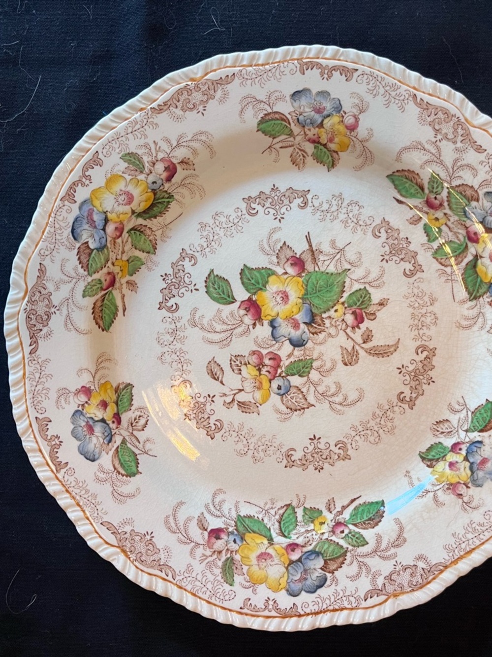 Apple Blossom Ridgway England White and Brown Dinnerware Plate